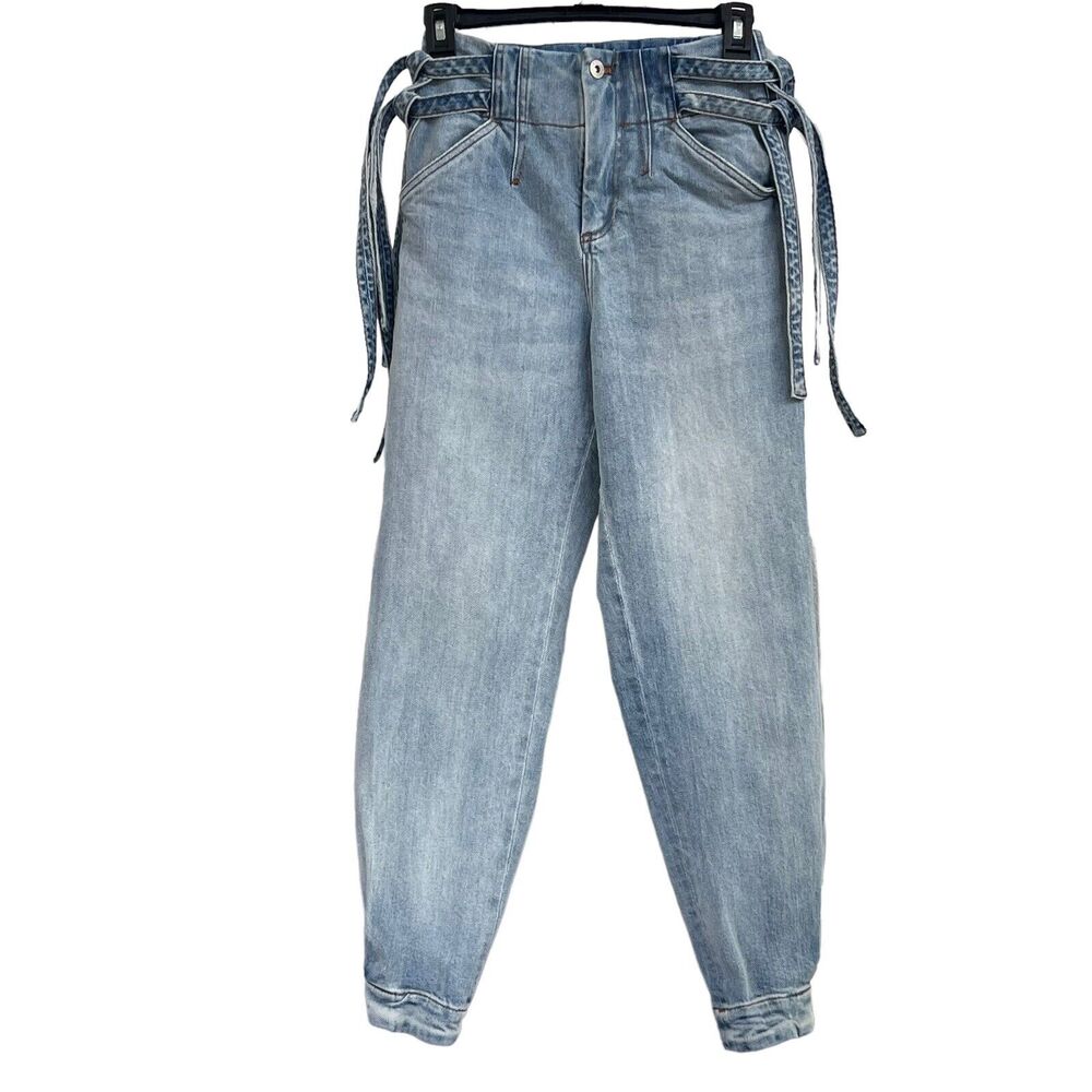 Something Navy SZ 00 Sydney Crop Jeans Side Ties High-Rise Light Wash Zip-Fly